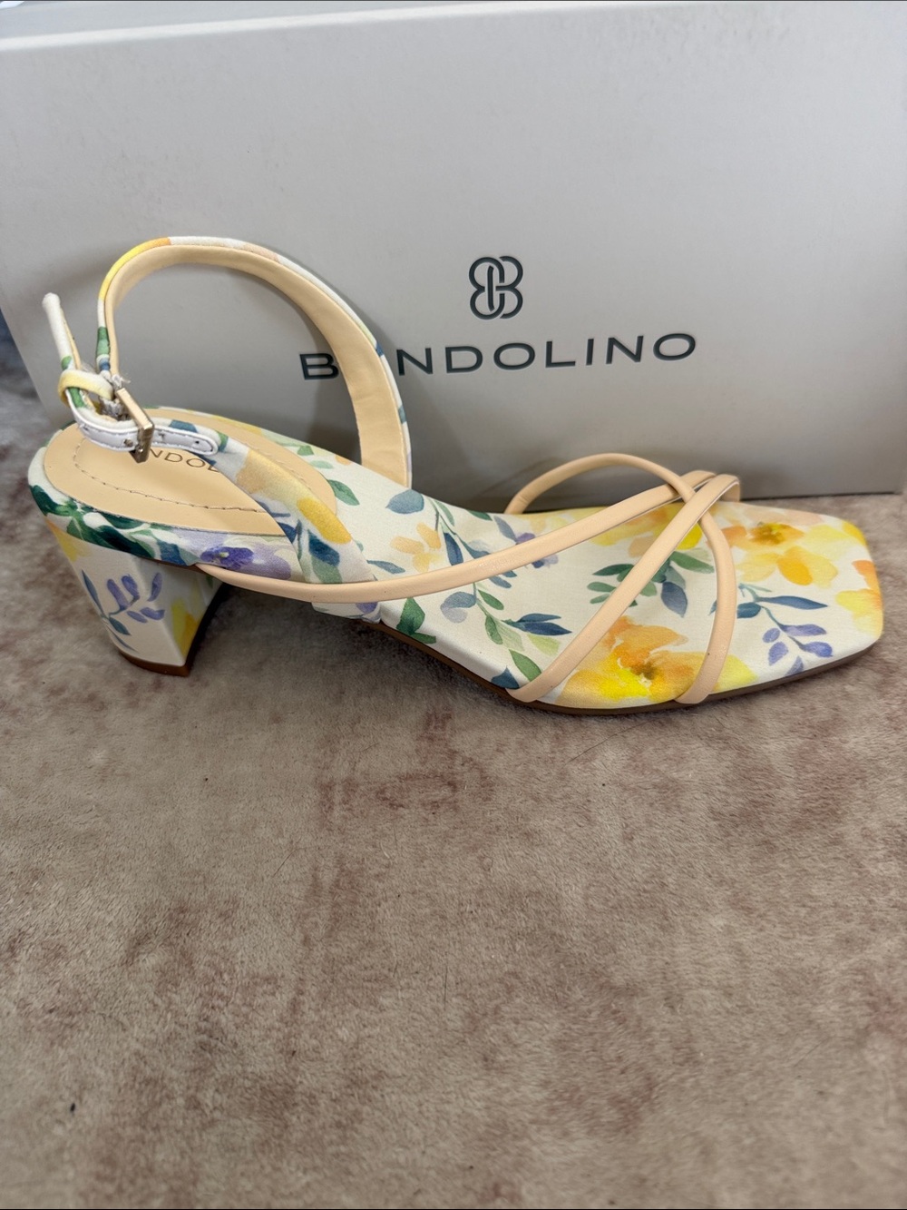 Bandolino Keltie Floral Slingback Block Heel Sandals in Yellow, Green, Lilac